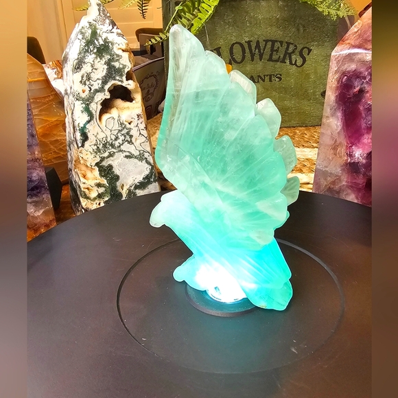 Blue/Tiffany Natural Flourite Carved Eagle - Picture 6 of 7